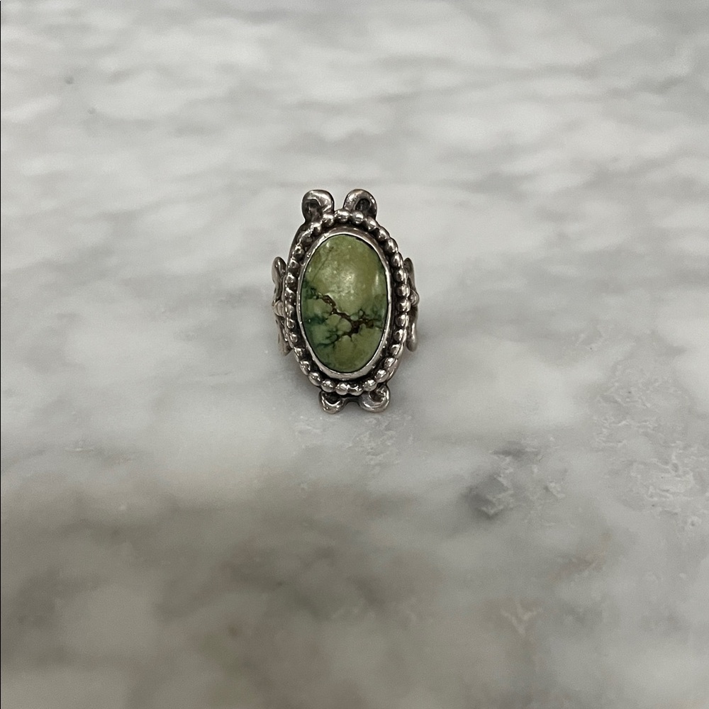 Elegant Sterling Silver and Green Stone Ring